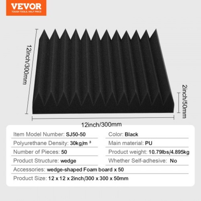 VEVOR  50 Ακουστικά Πάνελ 30x30x5 εκ. για Στούντιο Τοίχο και Οροφή FZZSPMBHSL12FC3IHV0