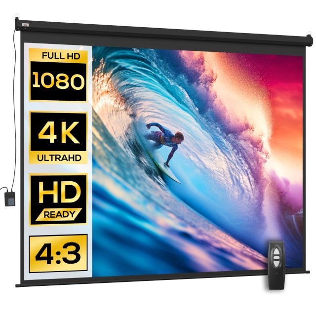 HOMCOM Projektor-Leinwand, Verhältnis 120, 4:3, verstellbar mit Fernbedienung, 244 x 183 cm, Schwarz 001-006V90BK