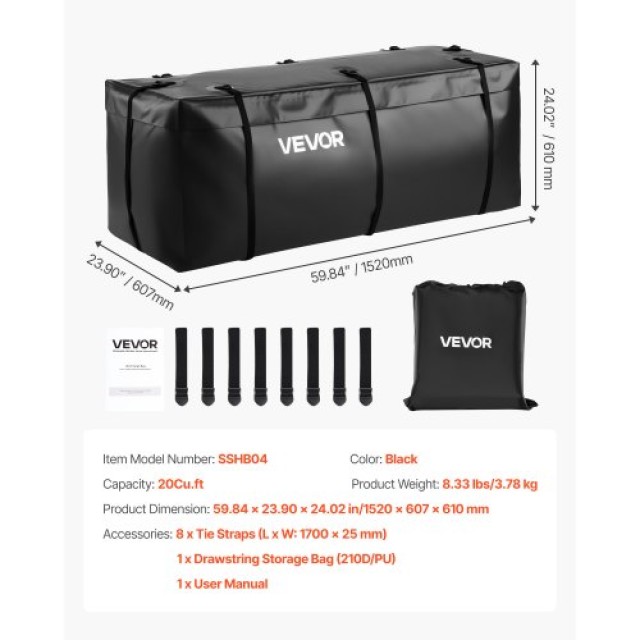 VEVOR Τσάντα Φορτίου Hitch 20 Cu.ft με 8 Ιμάντες PKHB20CUFTGP4MDGW0...
