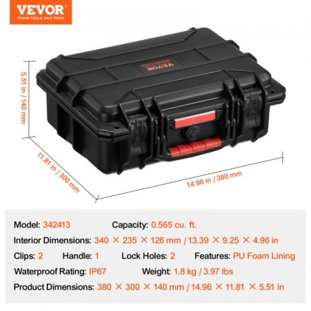 Αδιάβροχη Σκληρή Θήκη VEVOR 0.56 Cu.ft με Χειρολαβές και Αφρό PU  FFYSTX0809CUFQNEDV0