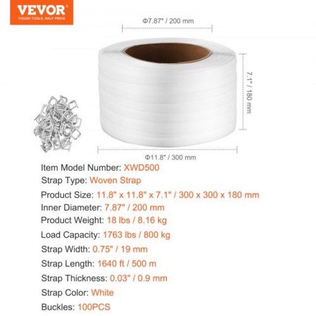 VEVOR Ιμάντας Συσκευασίας 3/4 x 1640 Αντοχή 1763 lbs  BZKZDBZD34YCWT1DLV0