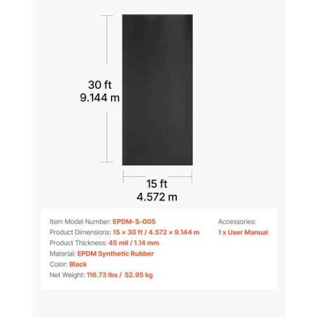 VEVOR EPDM Ελαστική Οροφή 15x30ft, Ανθεκτική στις Καιρικές Συνθήκες... VEVOR EPDM Ελαστική Οροφή 15x30ft, Ανθεκτική στις Καιρικές Συνθήκες...
