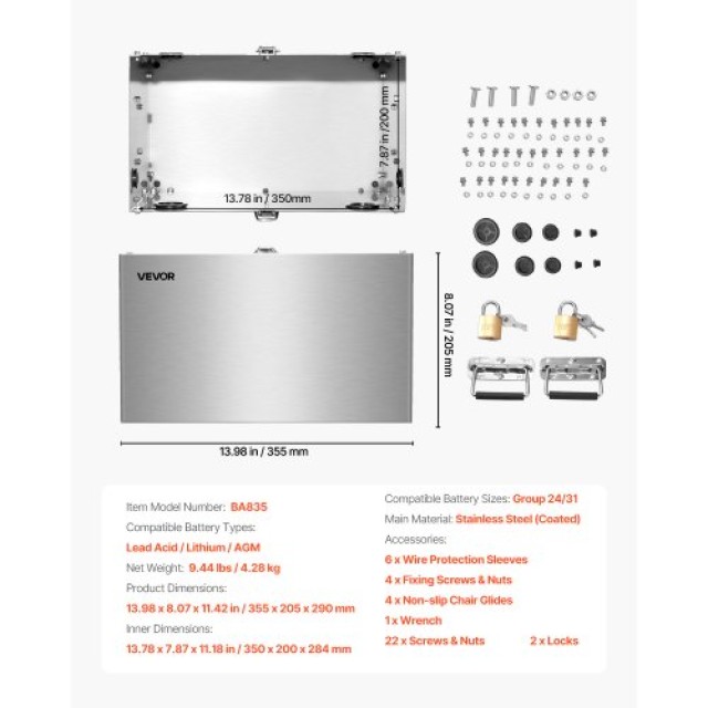 VEVOR Κουτί Μπαταρίας για Οχήματα & Κινητήρες Τράτας (Ανοξείδωτος Χ... VEVOR Κουτί Μπαταρίας για Οχήματα & Κινητήρες Τράτας (Ανοξείδωτος Χ...