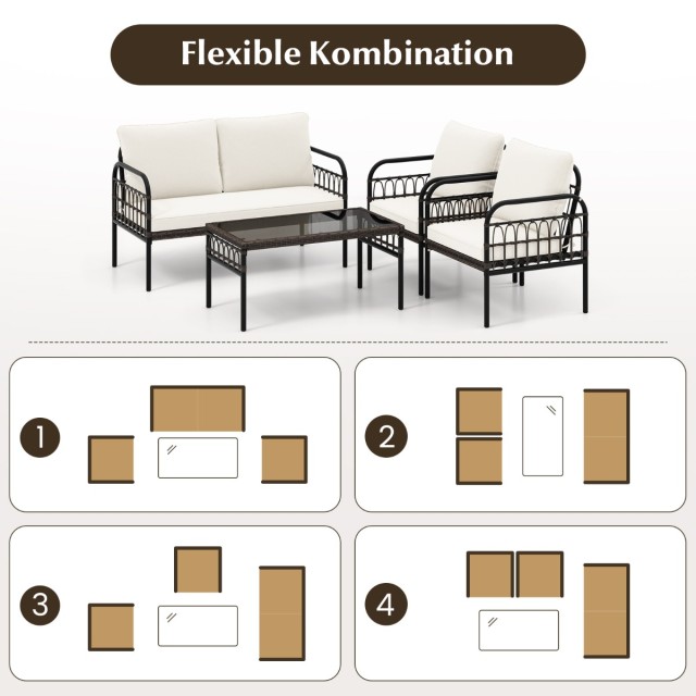 Costway Σετ Κήπου 4τμχ με 2 Πολυθρόνες Rattan & Παγκάκι & Τραπέζι μ...