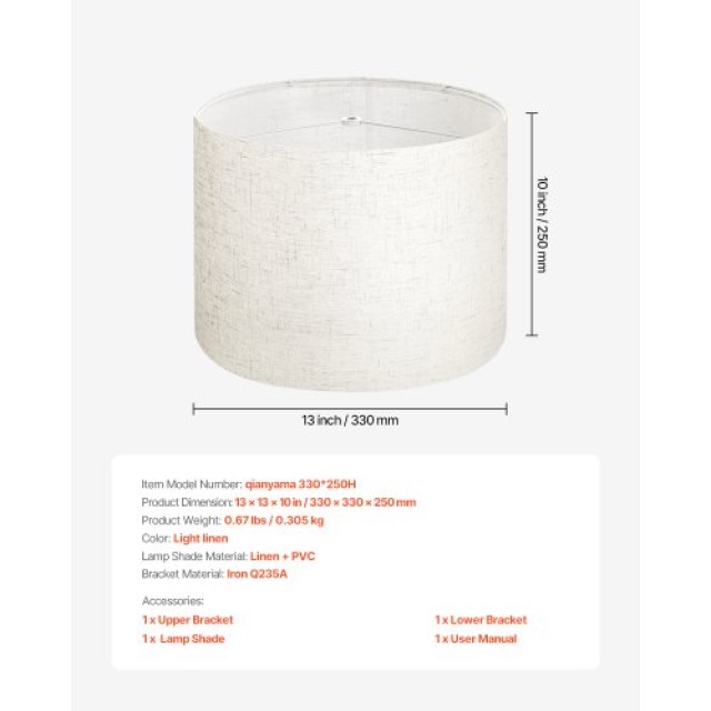 VEVOR Μεσαίο Στρογγυλό Καπέλο Λάμπας 13x13x10 ίντσες (Ανοιχτό Λινό)...
