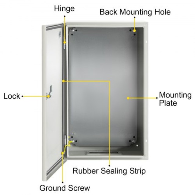 VEVOR NEMA Χαλύβδινο Κουτί 20x12x10 NEMA 4X, IP66 Αδιάβροχο & Ανθεκτικό στη Σκόνη, Ηλεκτρικό Κουτί Εξωτερικού/Εσωτερικού Χώρου, με Πλάκα Στήριξης  DQXJSTCFS50X30X25V0