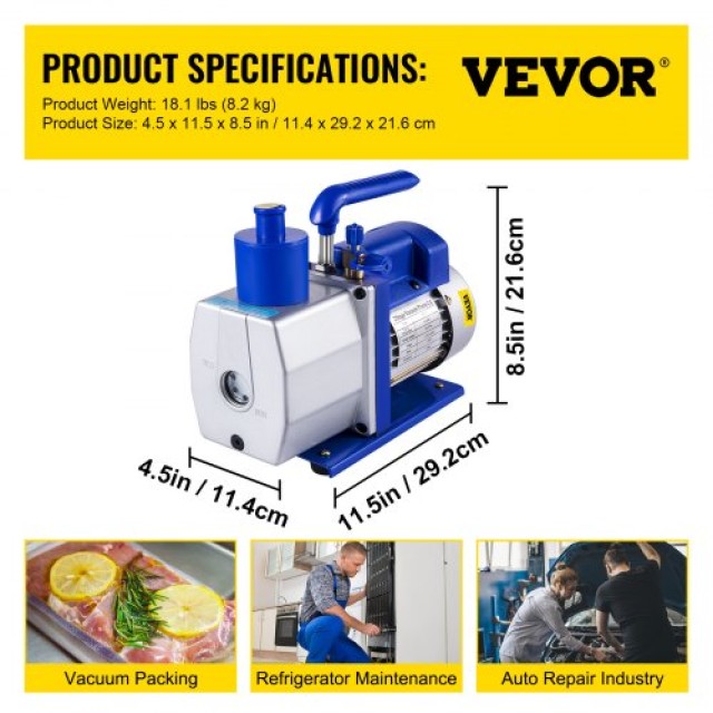 VEVOR  Αντλία Κενού Ψύξης 1/2 HP 2 Σταδίων για HVAC & Συσκευασία QCKTZKB6CFM1-2HP1V2