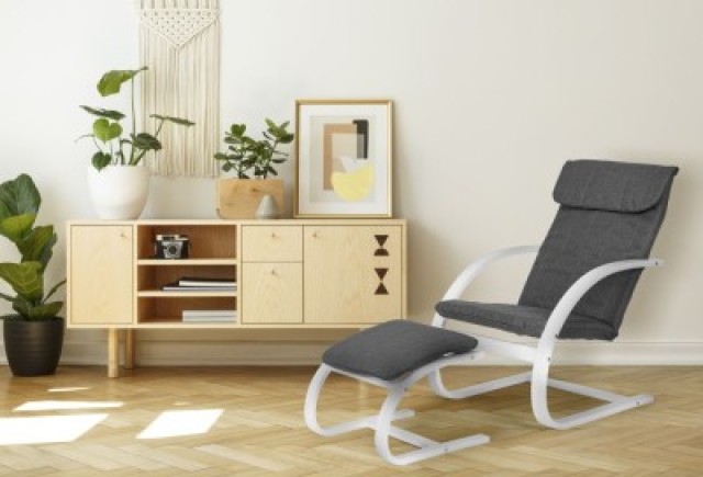 Φινλανδική Κουνιστή Πολυθρόνα με Υποπόδιο 67 x 83 x 95cm - Λευκό/Γκ...