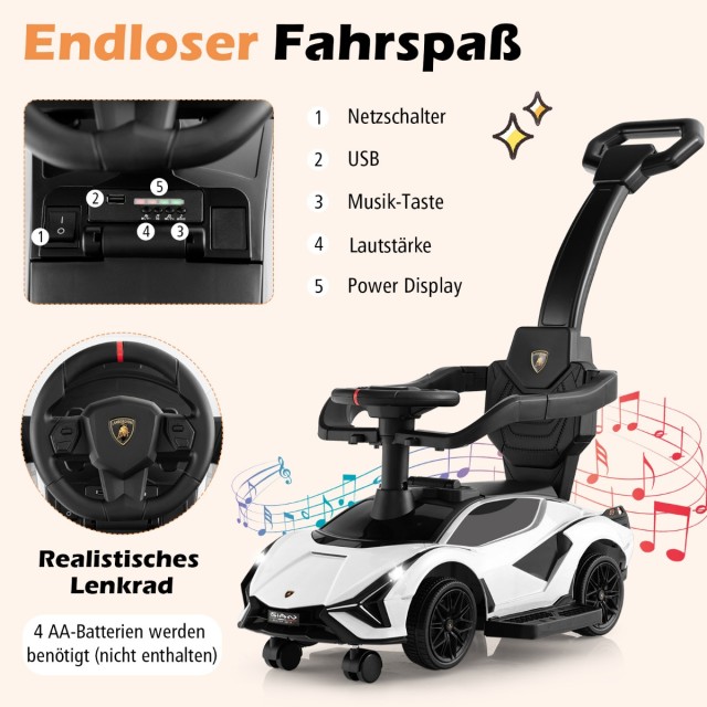 Costway Παιδικό Αυτοκίνητο Lamborghini 3-σε-1 με Αποσπώμενα Μέρη και Λειτουργίες για Παιδιά 18-60 Μηνών TQ10156BS