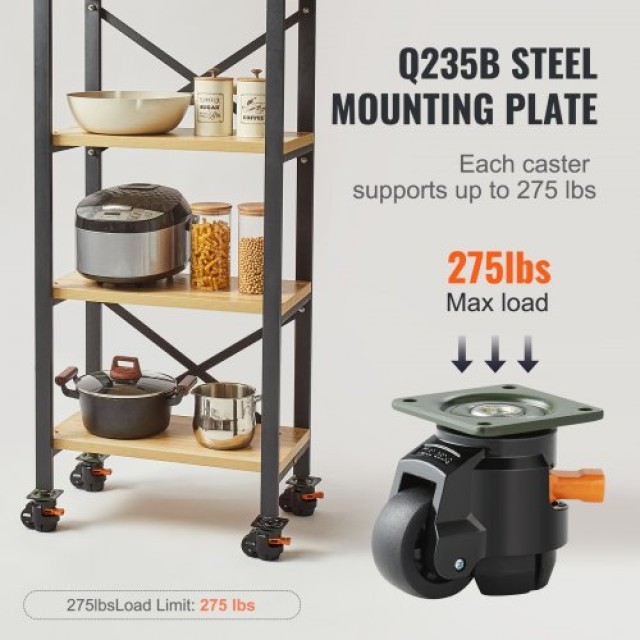 Σετ 4 Ρυθμιζόμενα Ροδάκια VEVOR, 500kg, 2, Βαρέως Τύπου με Περιστρο...
