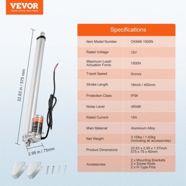 VEVOR  Γραμμικός Ενεργοποιητής 12V 18 1500N 0.19/s IP54  JQXXXZXQ18...