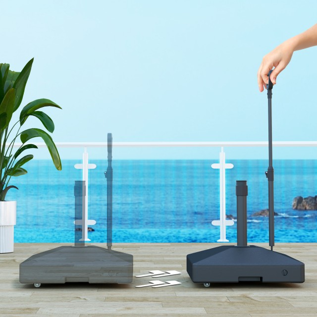 Outsunny Βάση για Ομπρέλα από HDPE με Λαβή και Ρόδες και Γεμιζόμενη με Νερό ή Άμμο, 60x60x100 εκ., Μαύρο 84D-403V00BK