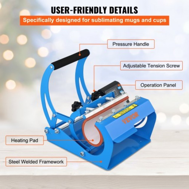 VEVOR Πρέσα Θερμότητας Κούπας, 11oz/20oz, Μπλε  KBJLS500W220V7UM9V2