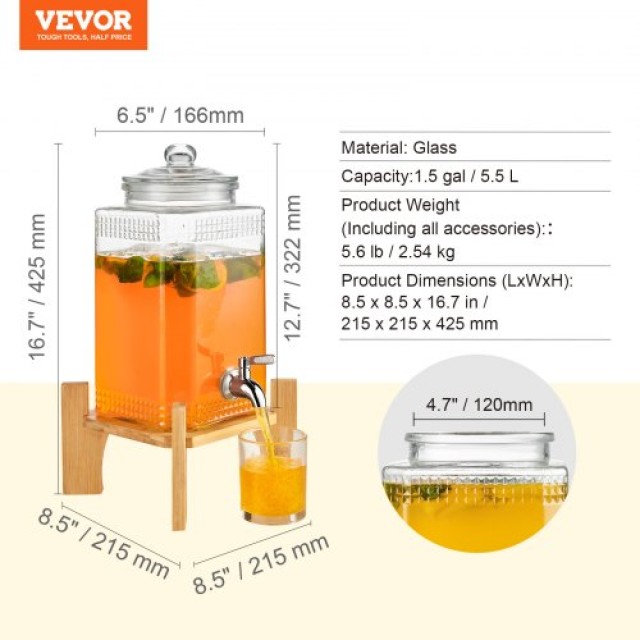 Διανομέας Ποτών VEVOR 5.7L με Βάση και Ανοξείδωτη Βρύση  YLFPQBLFPQWDO14STV0
