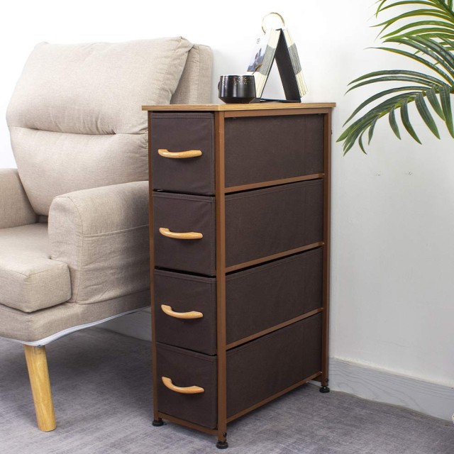 BAKAJI  Συρταριέρα Εξοικονόμησης Χώρου Slim  77,5 x 23 x 48 εκ.με 4 Ράφια Υφασμάτινα Ανοιχτό Καφέ Σκούρο Καφέ  02814751