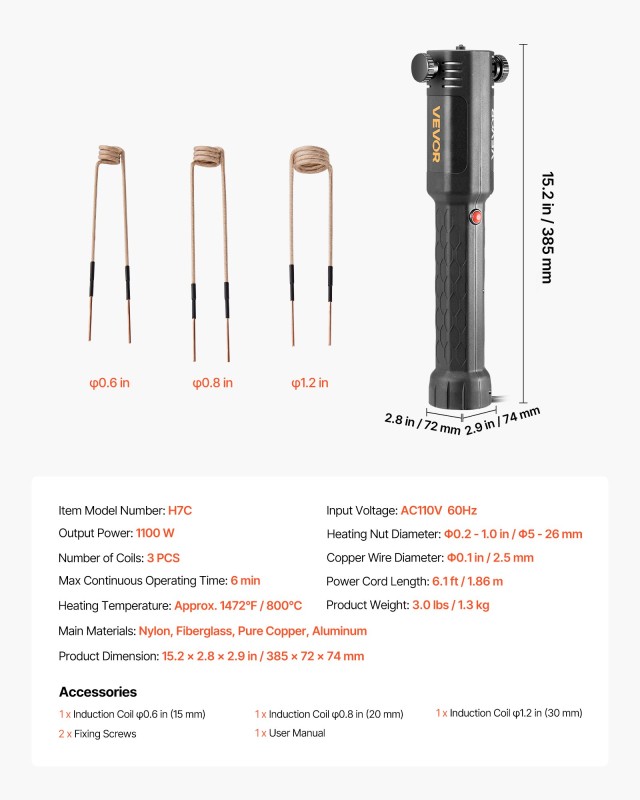 VEVOR Επαγωγικός Θερμαντήρας για Αφαίρεση Μπουλονιών 1100W, Διαστάσ...