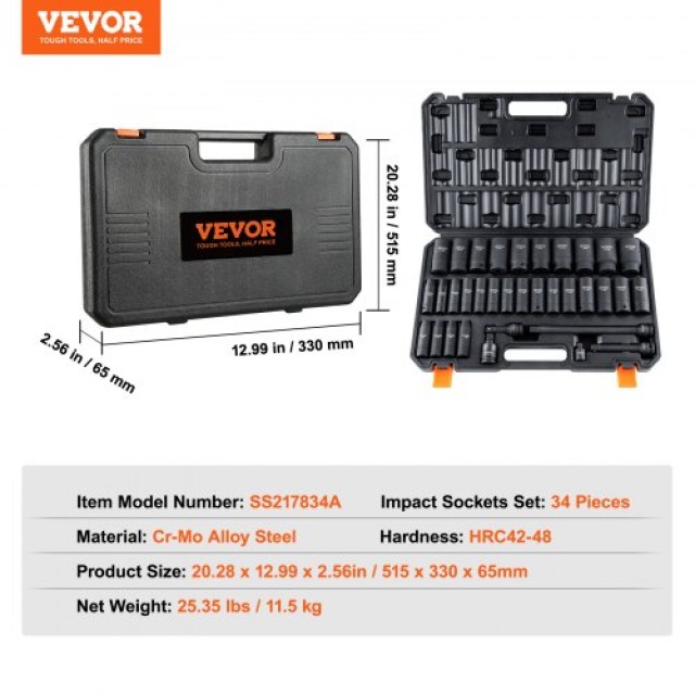 Σετ Καρυδάκια Βαρέως Τύπου VEVOR 1/2 34τμχ (8-36mm)  CJTTZ12CRMO3448AJV0