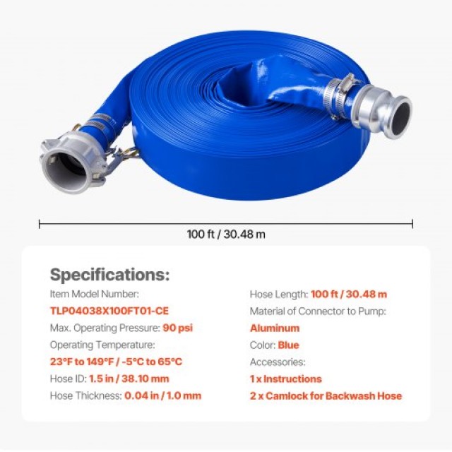 VEVOR  Μπλε Σωλήνας 1.5 x 100 με Εξαρτήματα  BGTJPSRG15IN4QY55V0