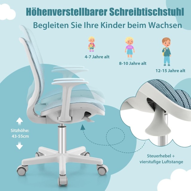 Costway Παιδική Καρέκλα Γραφείου με Ρυθμιζόμενο Ύψος Καθίσματος 43-...