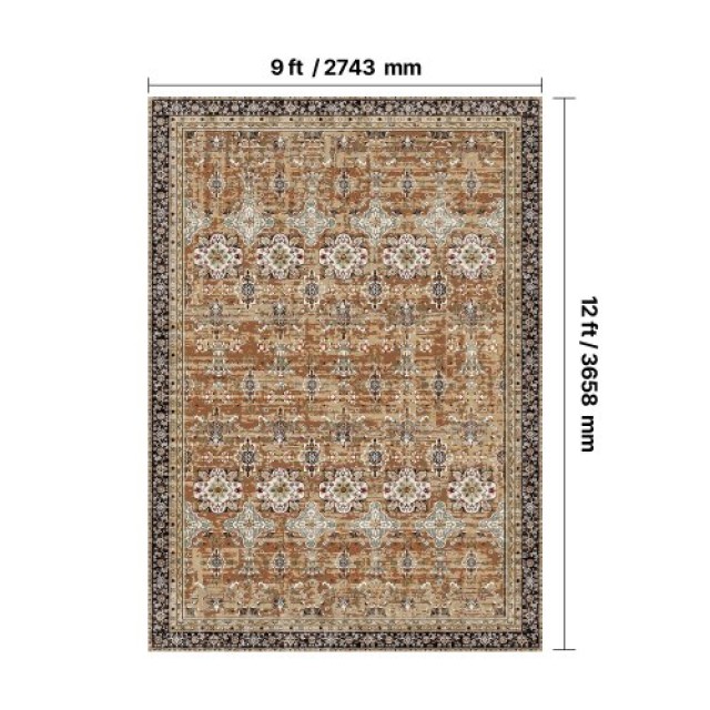 VEVOR Μεγάλο Χαλί Αντιολισθητικό 9x12 ft Vintage Καφέ-Πράσινο Εσωτε...