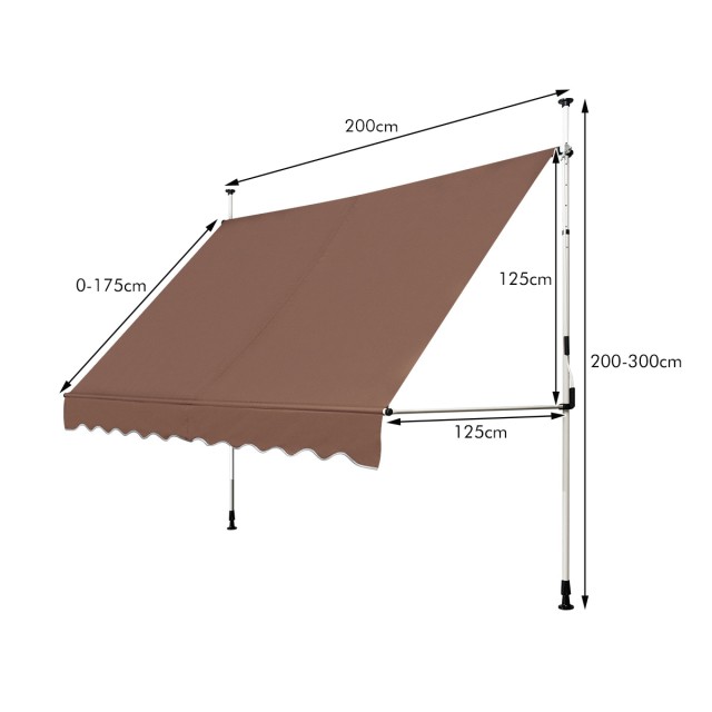 Χειροκίνητη Βεράντας, 200 x 200-300cm  Πλάτος, Χωρίς Τρυπάνι, UV Αν...