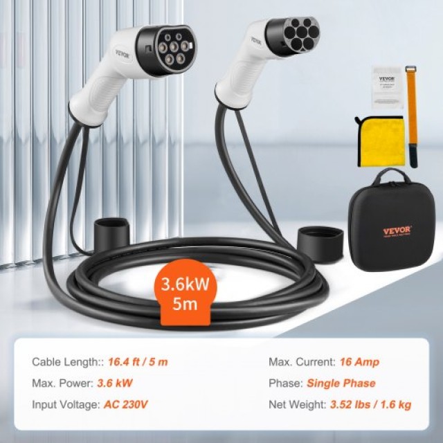 Καλώδιο Φόρτισης EV VEVOR Type 2 σε Type 2 16A 5m 3.6kW TPU  OBDDCCD36KW5MU1O1V0