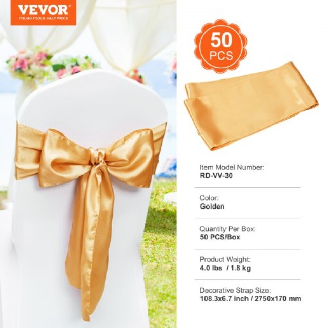 VEVOR Ελαστικές Κορδέλες Καρέκλας, Χρυσές (50 Τεμ.)  YTZSDJS50PCS79W25V0