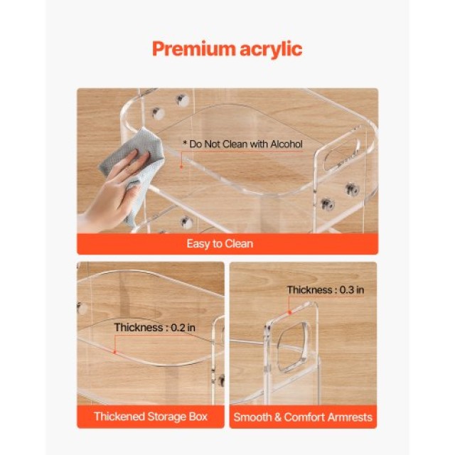 VEVOR Διαφανές Ακρυλικό Τραπέζι με Ρόδες, 2 Επίπεδα, 30.5 x 41.6 x ...
