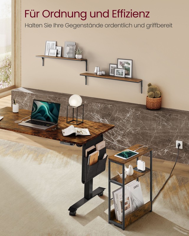 VASAGLE Λεπτό Τραπεζάκι Νυκτός 45x18x58cm με Πρίζα και USB Θύρες LET335K02