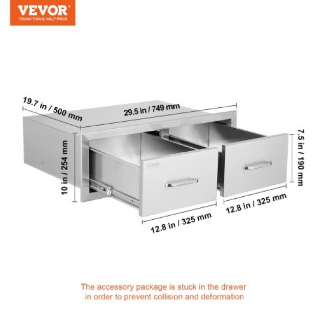 Συρτάρια BBQ Vevor 75x25cm Διπλά Οριζόντια με Ανθεκτικό Ντουλάπι Αποθήκευσης  CTG30X10X20000001V0