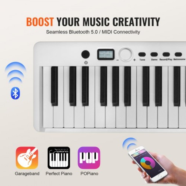 VEVOR  Φορητό Πιάνο 88 Πλήκτρων Bluetooth MIDI Λευκό  ZDSMGQ88JBSWO...