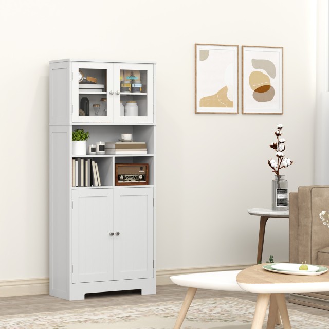 HOMCOM Λευκή Κουζίνα Κρεντένζα 60x30x145.5 cm με Γυάλινες Πόρτες 83...