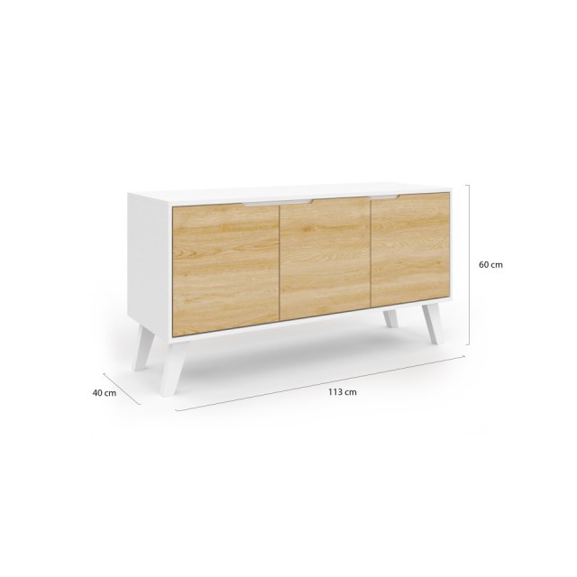 Ξύλινος Μπουφές Vigo με 3 Πόρτες 113 x 40 x 60 cm Λευκό & Ξύλο  30150234 Idomya