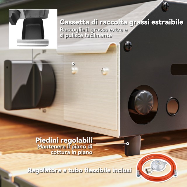 Outsunny Πλάκα Μπάρμπεκιου Αερίου με 4 Καυστήρες 2.4kw και Αντικολλητική Επιφάνεια, 77x44.5x19cm, Ασημί 846-133V52SR