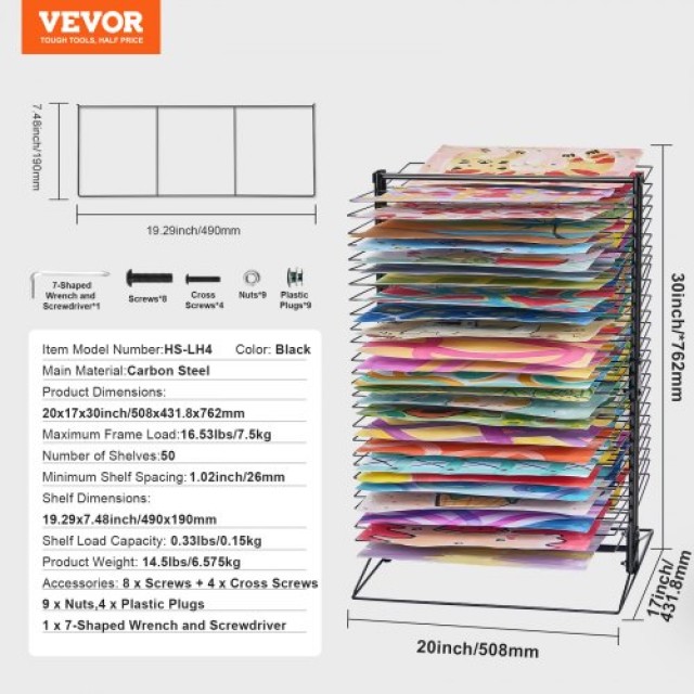 VEVOR  Ράφι Στεγνώματος Τέχνης με 50 Αφαιρούμενα Ράφια για Τάξη JSYSGZJHSTGL8R5FMV0