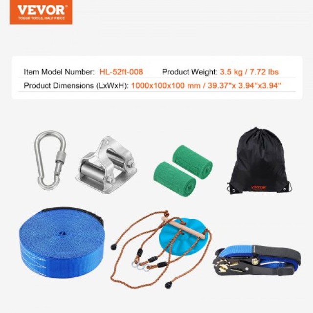 Σετ Zipline VEVOR για Παιδιά και Ενήλικες, 52 ft, έως 500 lb, με Ζώνη Ασφαλείας, Κάθισμα και Χειρολαβή  SSHSTJ52YCNLKBC04V0