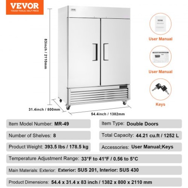Επαγγελματικό Ψυγείο VEVOR 38.83 Cu.ft, Δίπορτο Ανοξείδωτο με Αυτόματη Απόψυξη  LSSYLJMCLZSMGL73PV2