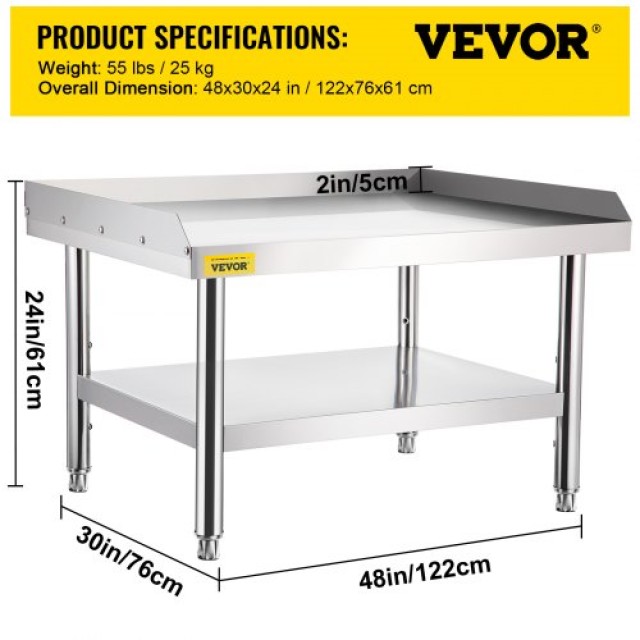 Βάση Εξοπλισμού VEVOR από Ανοξείδωτο Ατσάλι 48x30x24 με Ρυθμιζόμενο Ράφι  SBSKTBD4830INXAETV0