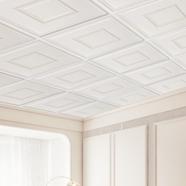 VEVOR Πλακάκια Οροφής 12τμχ 24x24in PVC Εύκολη Εγκατάσταση Λευκά Γεωμετρικά  THBZPVCB12J2BINQSV0