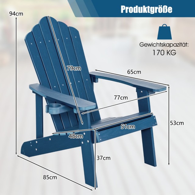 Costway Καρέκλα Κήπου Adirondack με Θήκη Ποτηριού Μπλε NP10983NY