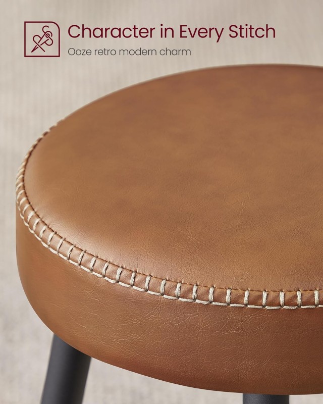 Σκαμπό Μπαρ VASAGLE Echo, Σετ 2, Δερματίνη, 63 cm, Καφέ Καραμέλα 