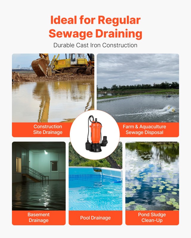 VEVOR Υποβρύχια Αντλία Αποστράγγισης 1500W με Μέγιστη Ροή 22,800 L/...