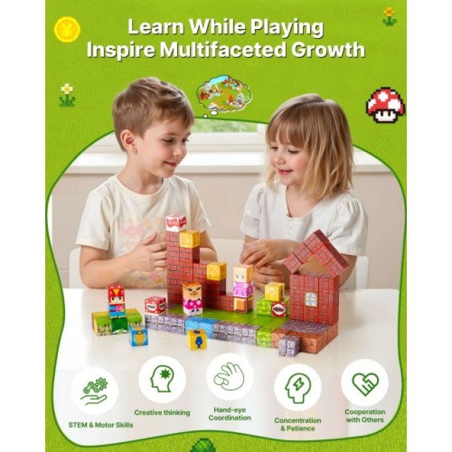 VEVOR Μαγνητικά Μπλοκ 100 Τεμάχια STEM Montessori Αισθητηριακά Παιχ...