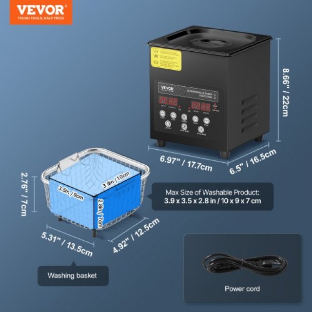 VEVOR Υπερηχητικός Καθαριστής 2L με Καλάθι και Χρονοδιακόπτη 60W HG...