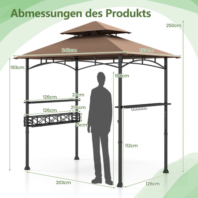 Costway Περίπτερο Ψησταριάς με Διπλή Στέγη & Πλευρικά Ράφια & Μεταλ...