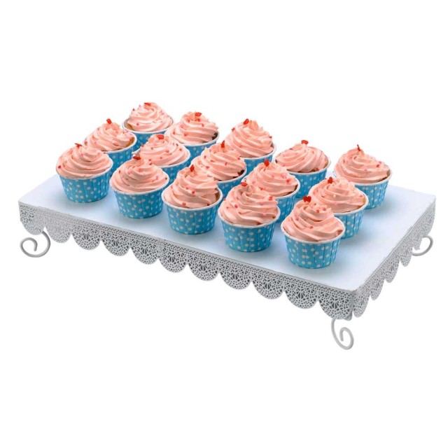 BAKAJI  Σετ 2pz Βάση Σερβιρίσματος Γλυκών Cupcake Muffin Stand Βάση Δίσκος Μεταλλικός Λευκός  02832197