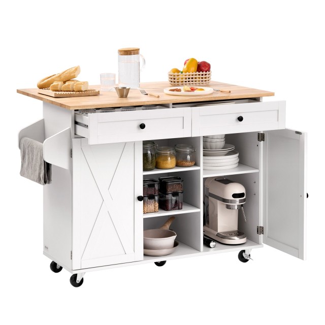 VEVOR Κουζίνα Νησίδα Καρότσι - 132cm με Αποθηκευτικό Ντουλάπι και Σ...