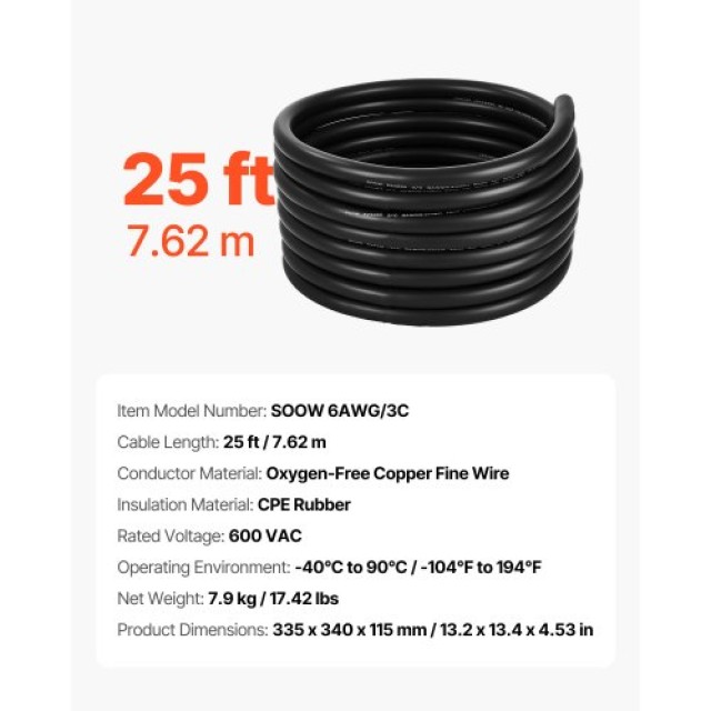 VEVOR Καλώδιο Προέκτασης Ισχύος 25 FT 6AWG Χαλκού BXSDYXSOOWDLNPKFF...