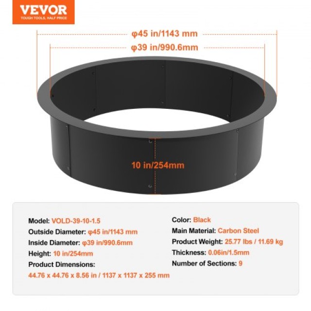 Δακτύλιος Πυράς VEVOR 45 για DIY Τζάκι Εξωτερικού Χώρου  YXHH39INCH15N9D45V0