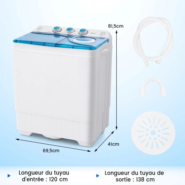 Φορητό Πλυντήριο Ρούχων 2 σε 1 Twin Tub με Στύψιμο & Αντλία Αποστράγγισης – 8.5kg FP10558DE-BL  Costway